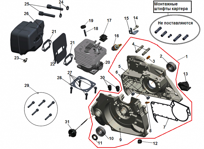 1 ЦИЛИНДР - КАРТЕР - СВЕЧА БЕНЗОПИЛА CHAMPION 265