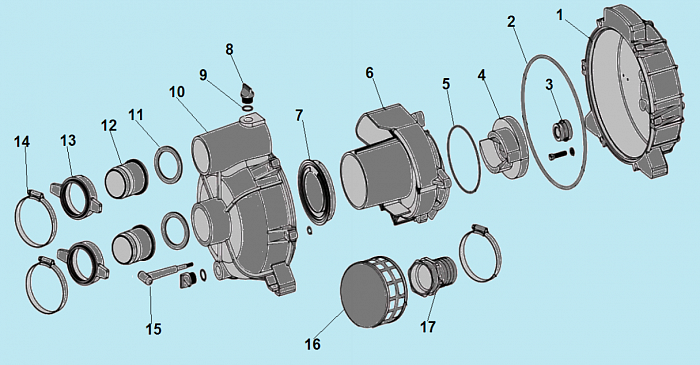 1 КОРПУС - УЛИТКА -САЛЬНИК - КРЫЛЬЧАТКА МОТОПОМПА CHAMPION GTP82