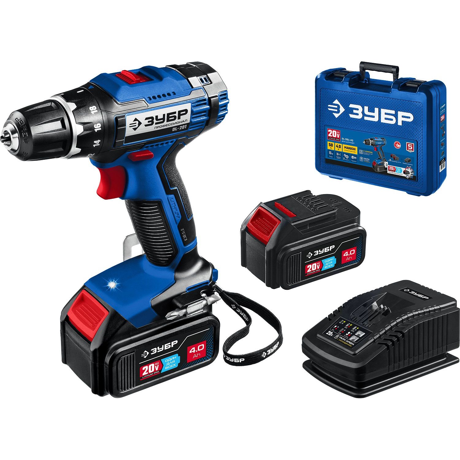Дрель-шуруповерт, 2 АКБ (4 Ач), в кейсе DL-201-42
